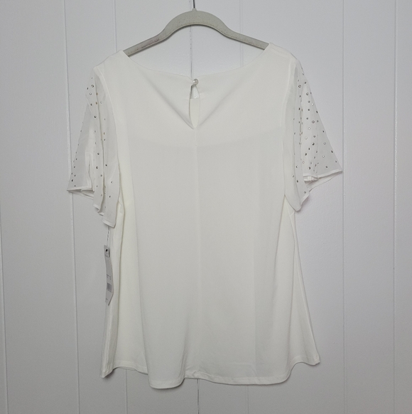 SALE NWT NY Collection White Flutter Sleeve Top Silver & Gold Studded Accents M - Picture 10 of 15